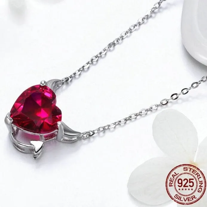 Little Evil and Angel CZ Garnet Necklace - 925 Sterling Silver