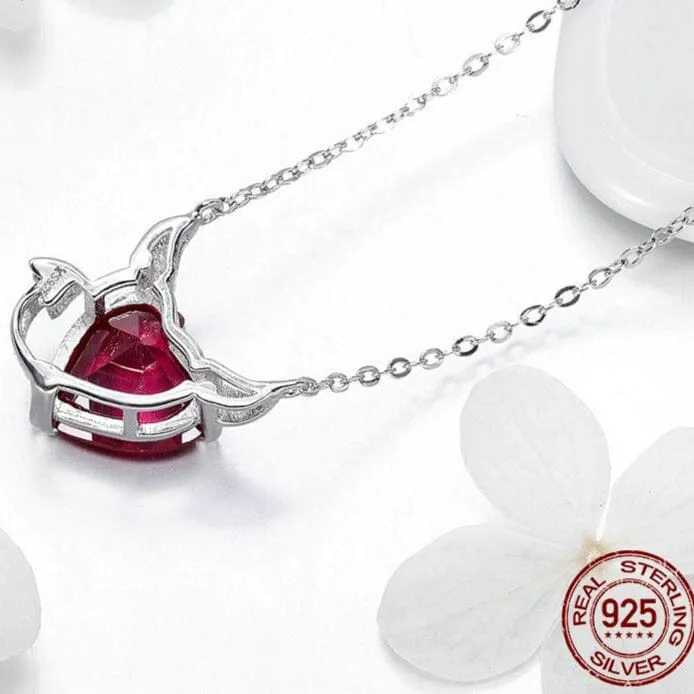 Little Evil and Angel CZ Garnet Necklace - 925 Sterling Silver