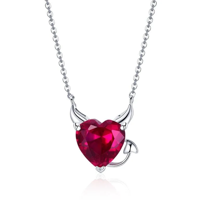 Little Evil and Angel CZ Garnet Necklace - 925 Sterling Silver