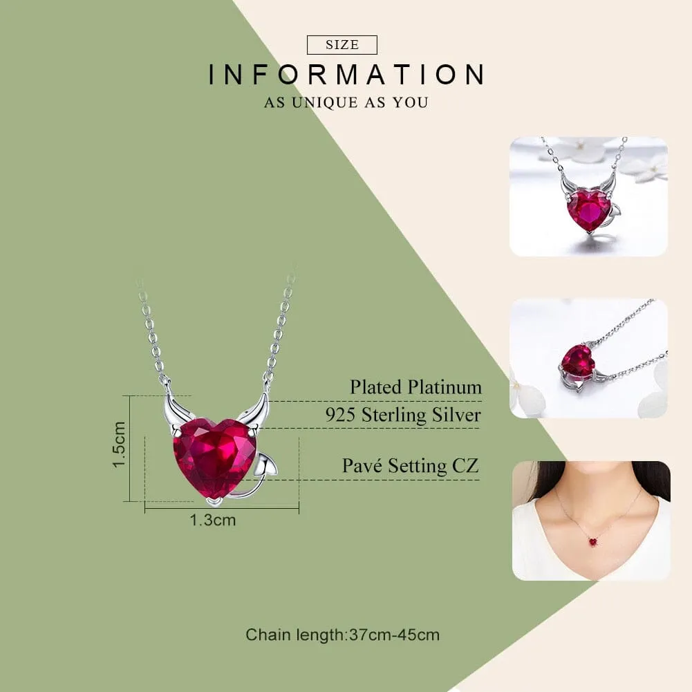 Little Evil and Angel CZ Garnet Necklace - 925 Sterling Silver