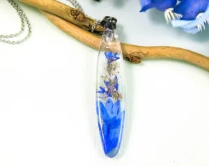 Long Cornflower Pendant with Infused Ash