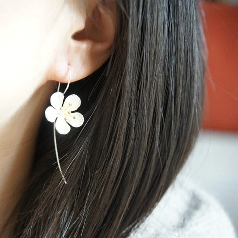 Lovely Long Flower Earrings - 925 Sterling Silver