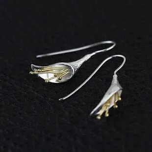 Lovely Long Flower Earrings - 925 Sterling Silver