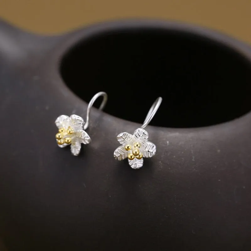 Lovely Long Flower Earrings - 925 Sterling Silver