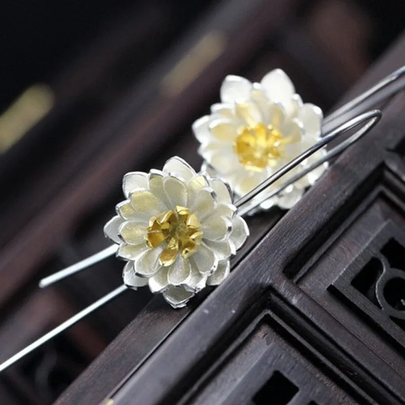 Lovely Long Flower Earrings - 925 Sterling Silver