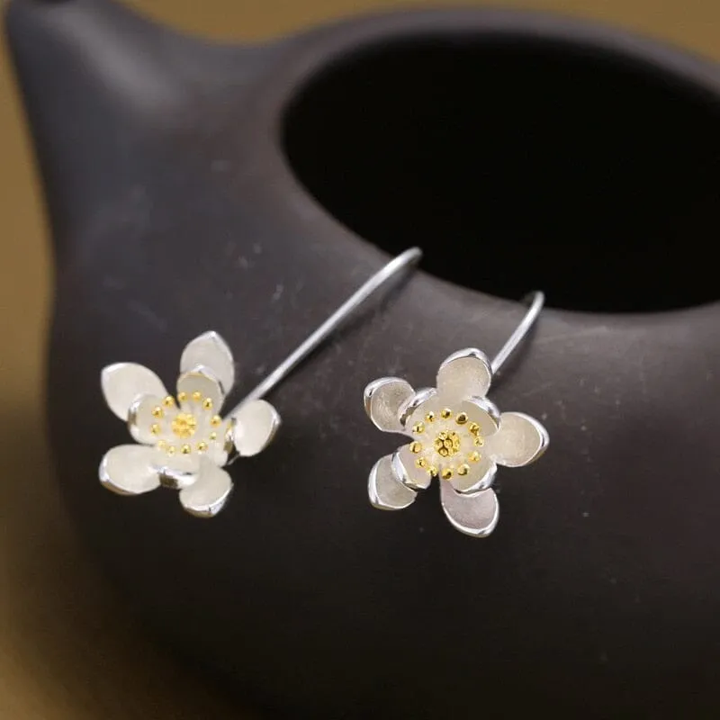 Lovely Long Flower Earrings - 925 Sterling Silver