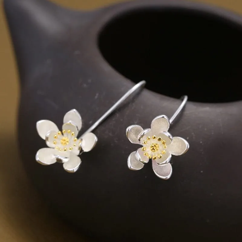 Lovely Long Flower Earrings - 925 Sterling Silver