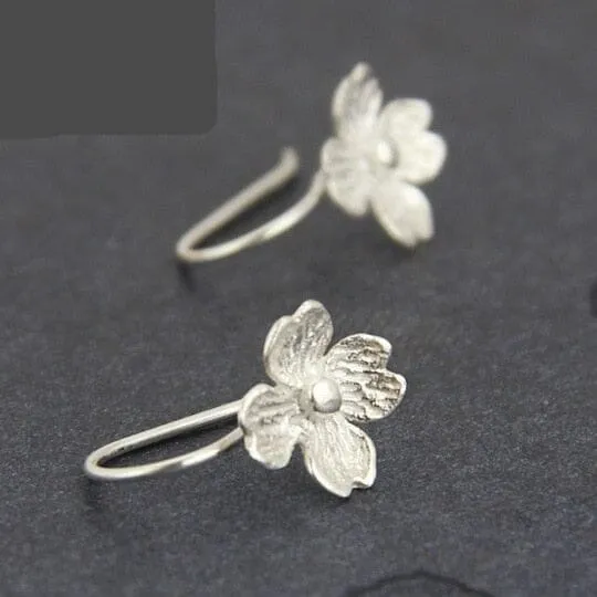 Lovely Long Flower Earrings - 925 Sterling Silver