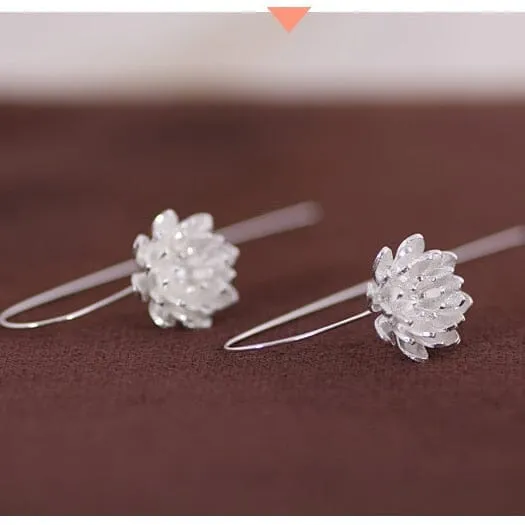 Lovely Long Flower Earrings - 925 Sterling Silver