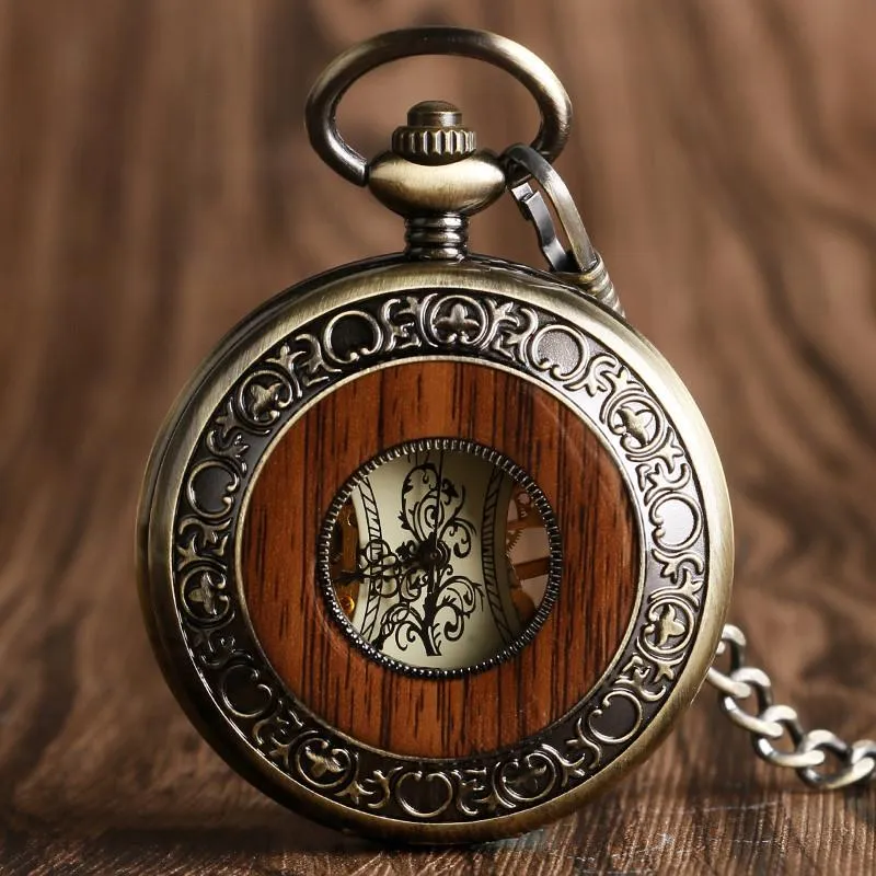 Luxury Wooden Pocket Watch Antique with Chain