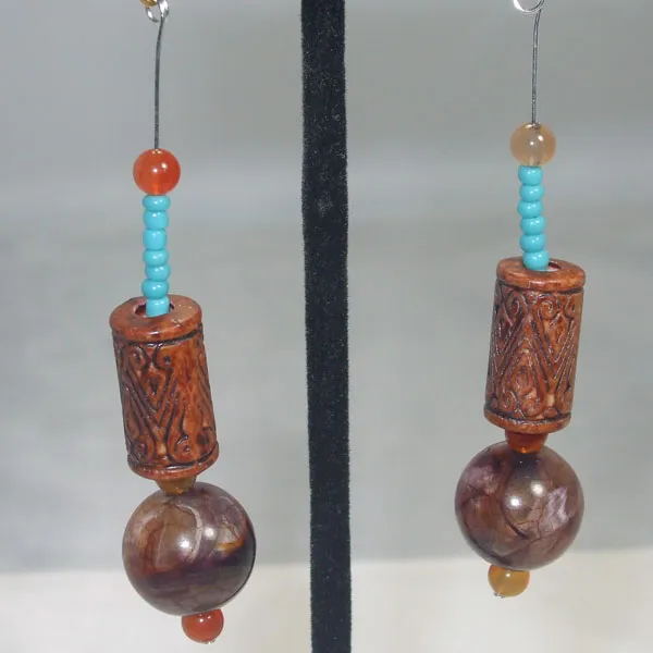 Mab Wood Bead dangle Earrings