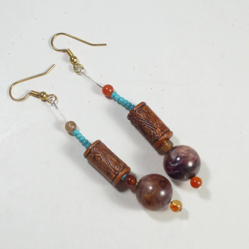 Mab Wood Bead dangle Earrings