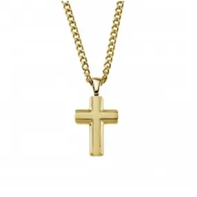 Mens cross stainless steel - gold