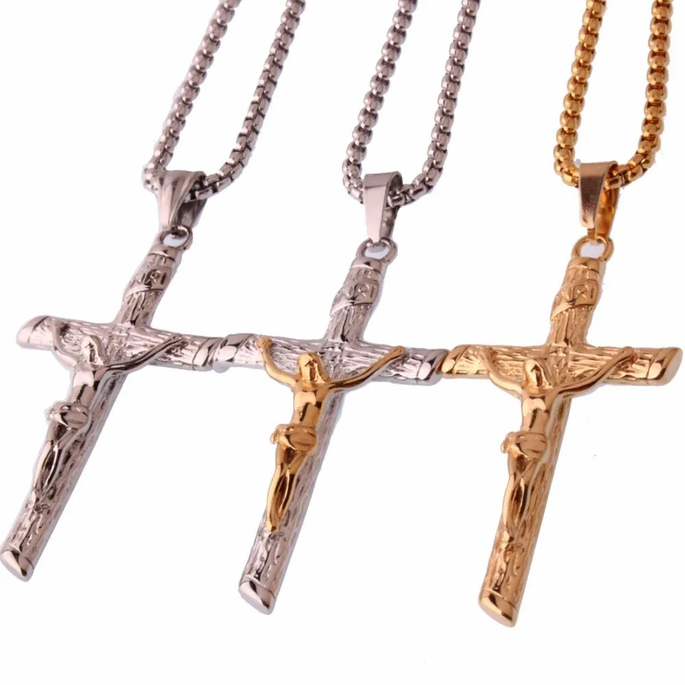 Metallic Jesus Christ Crucifixion Pendant with Link Chain Necklace