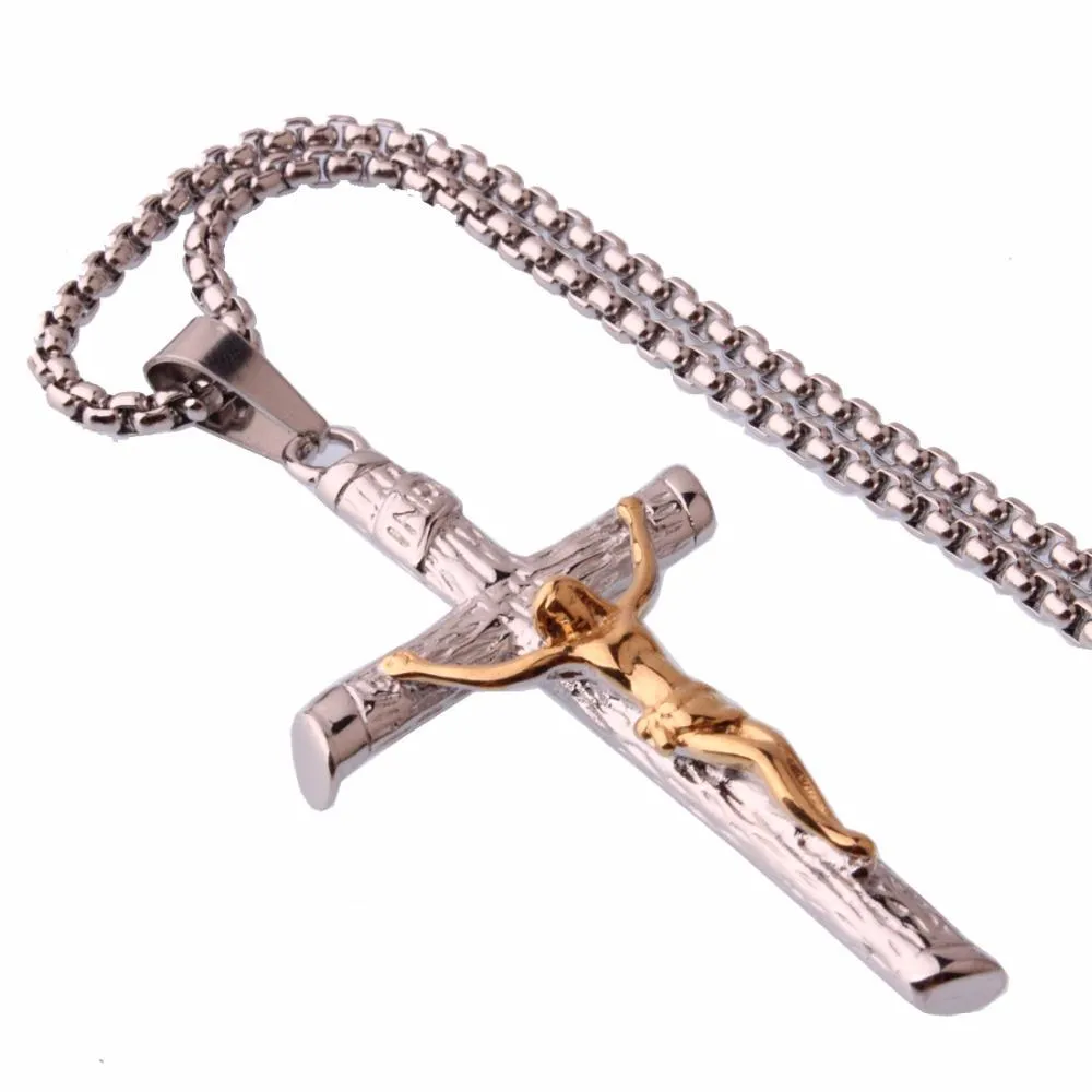 Metallic Jesus Christ Crucifixion Pendant with Link Chain Necklace