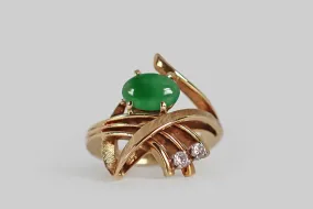 Mid Century Jade & Diamond Intersections Ring