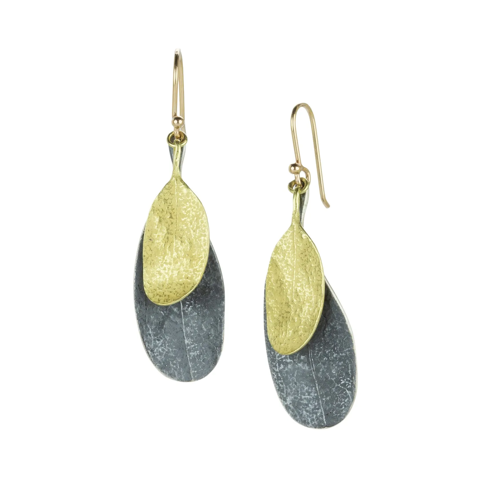 Mixed Metal Double Leaf Drop Earrings