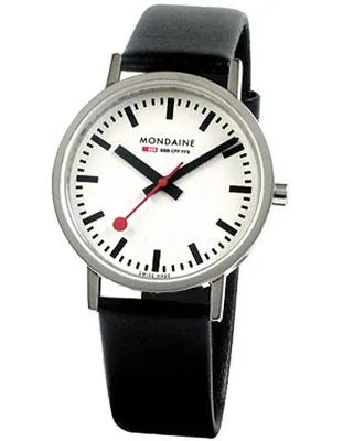 Mondaine Mens Classic Swiss Railways Watch 35mm - White Dial - Black Leather