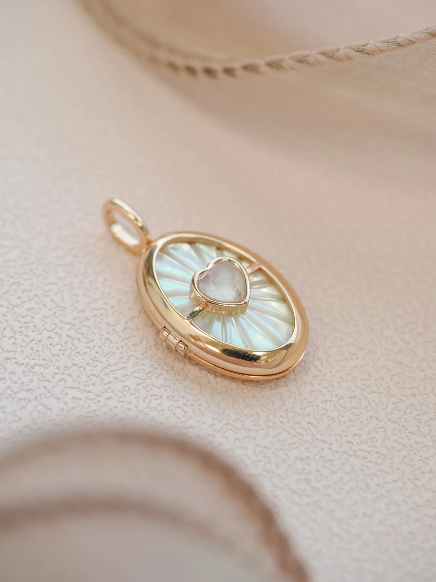 Moonstone & Mother of Pearl Gold Locket Pendant - Love Magic