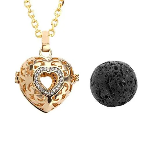 Natural Lava Stone Aromatherapy Locket Pendant Essential Oil Fragrance Diffuser Necklace