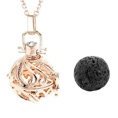 Natural Lava Stone Aromatherapy Locket Pendant Essential Oil Fragrance Diffuser Necklace