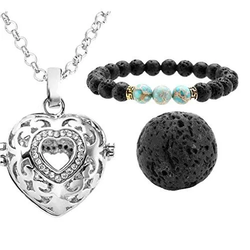 Natural Lava Stone Aromatherapy Locket Pendant Essential Oil Fragrance Diffuser Necklace