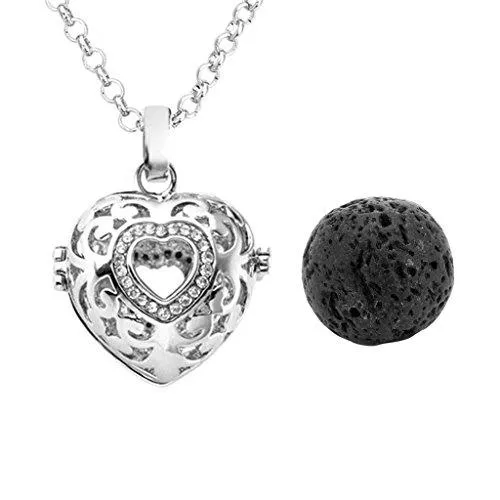 Natural Lava Stone Aromatherapy Locket Pendant Essential Oil Fragrance Diffuser Necklace