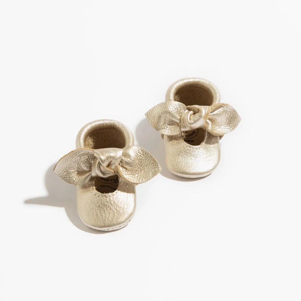 Newborn Platinum Knotted Bow Baby Shoe