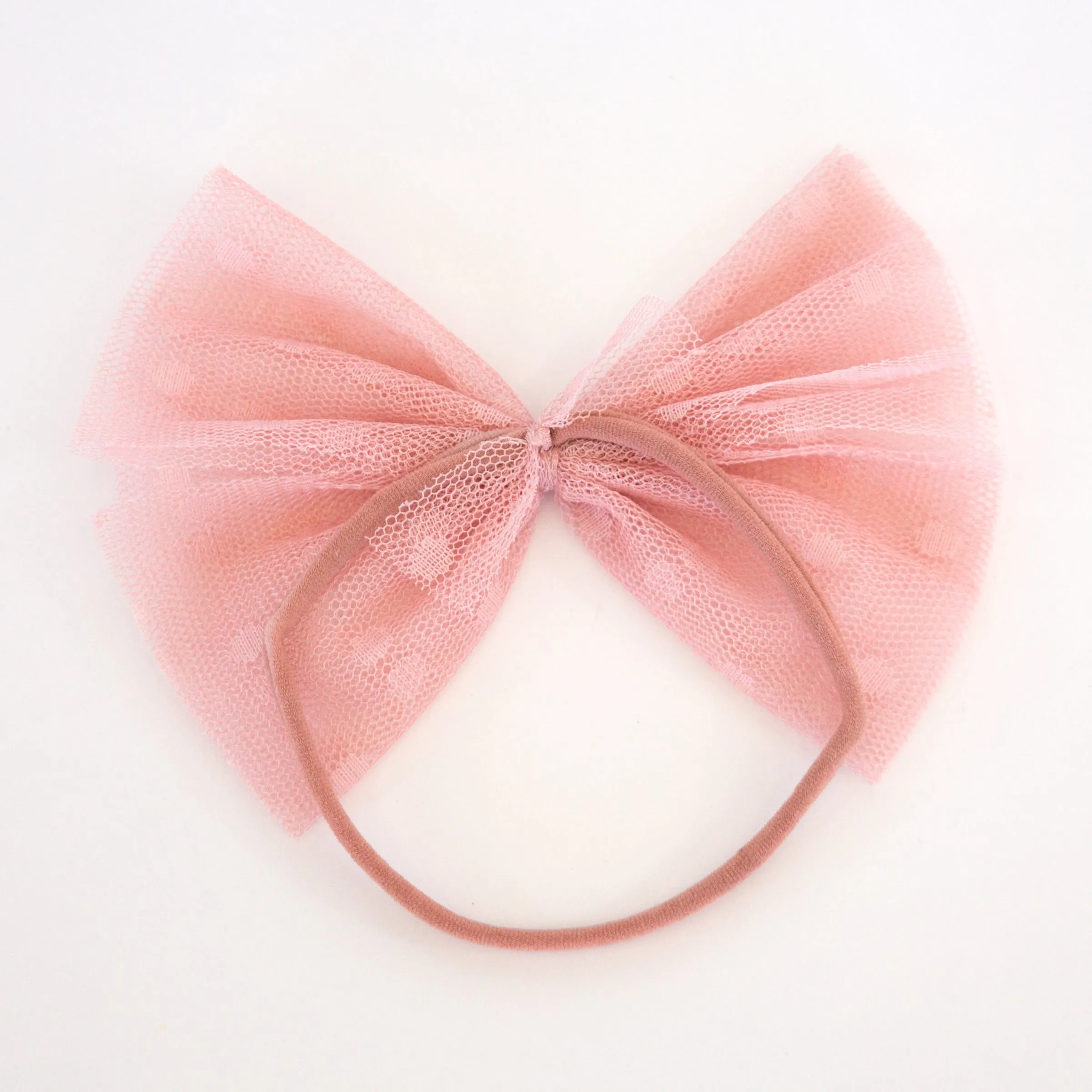 oh baby! Dotted Mesh Bow on Nylon Headband - Blush