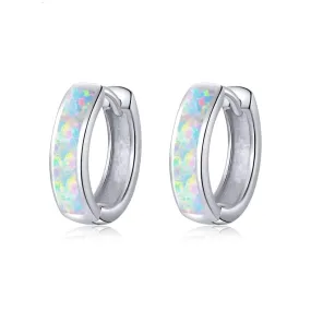 Opal Round Ear Clip 925 Sterling Silver Hoop Earrings