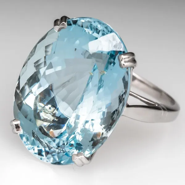 Oval Simulated Aquamarine 925 Sterling Silver Ring