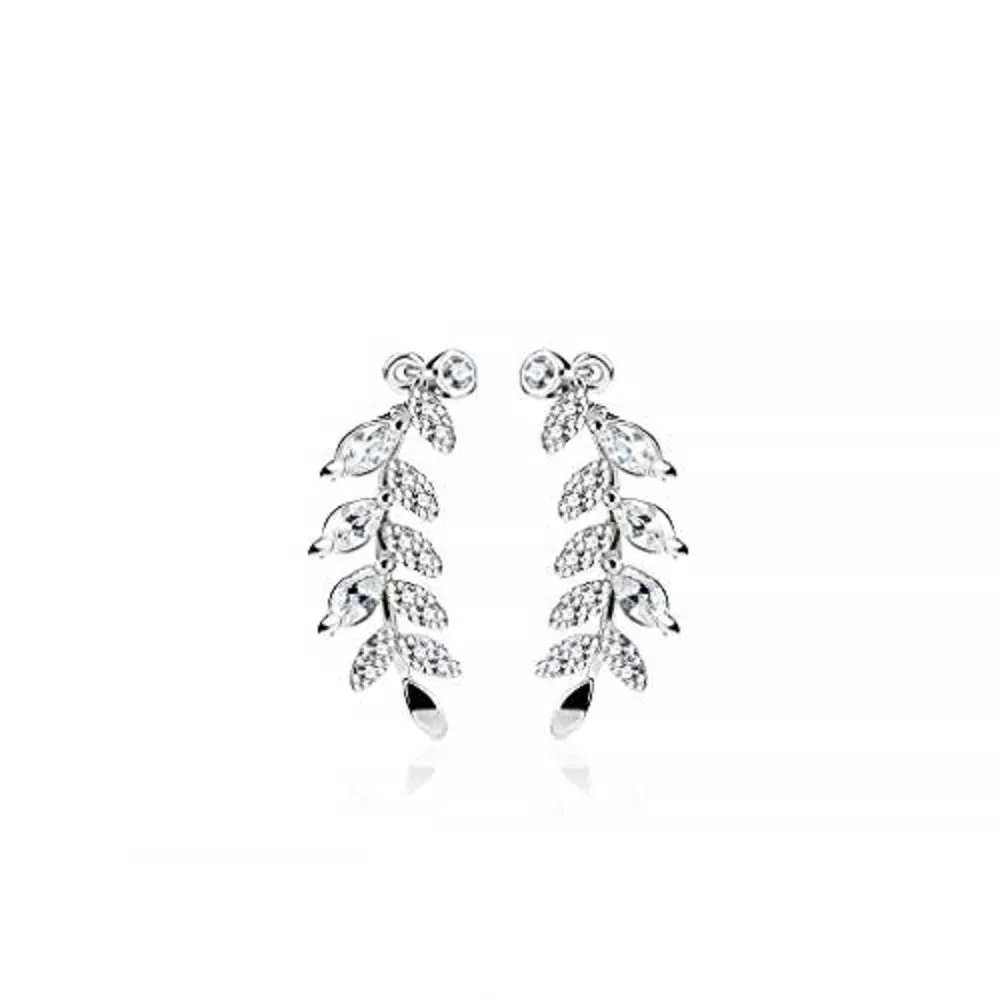 Pair of Marquise Cut CZs and CZ Paved Leaf Prepacked WildKlass Ear Crawler/Ear Climber