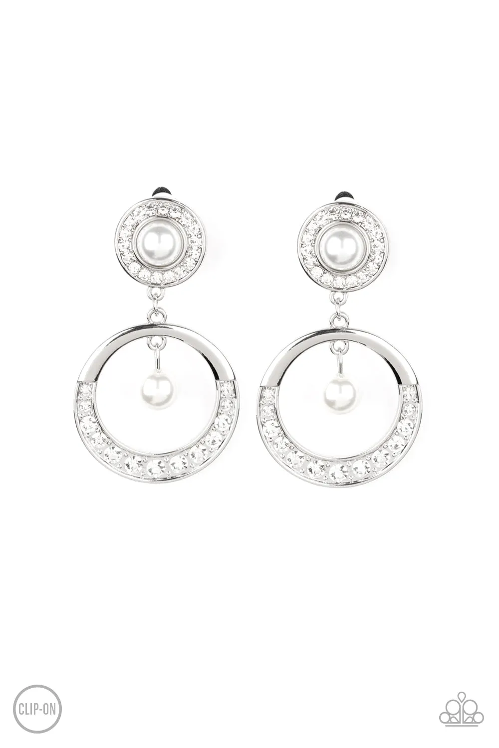 Paparazzi Earring ~ Royal Revival - White Clip-On Earring