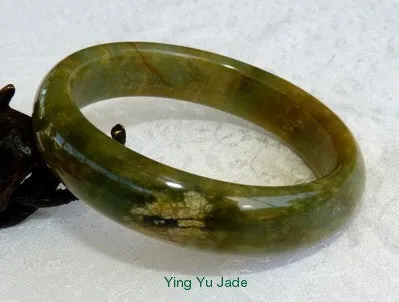 Passion for Life  Deep Green and Hong-Honey Chinese River Jade Bangle Bracelet 59mm (NJ2526)