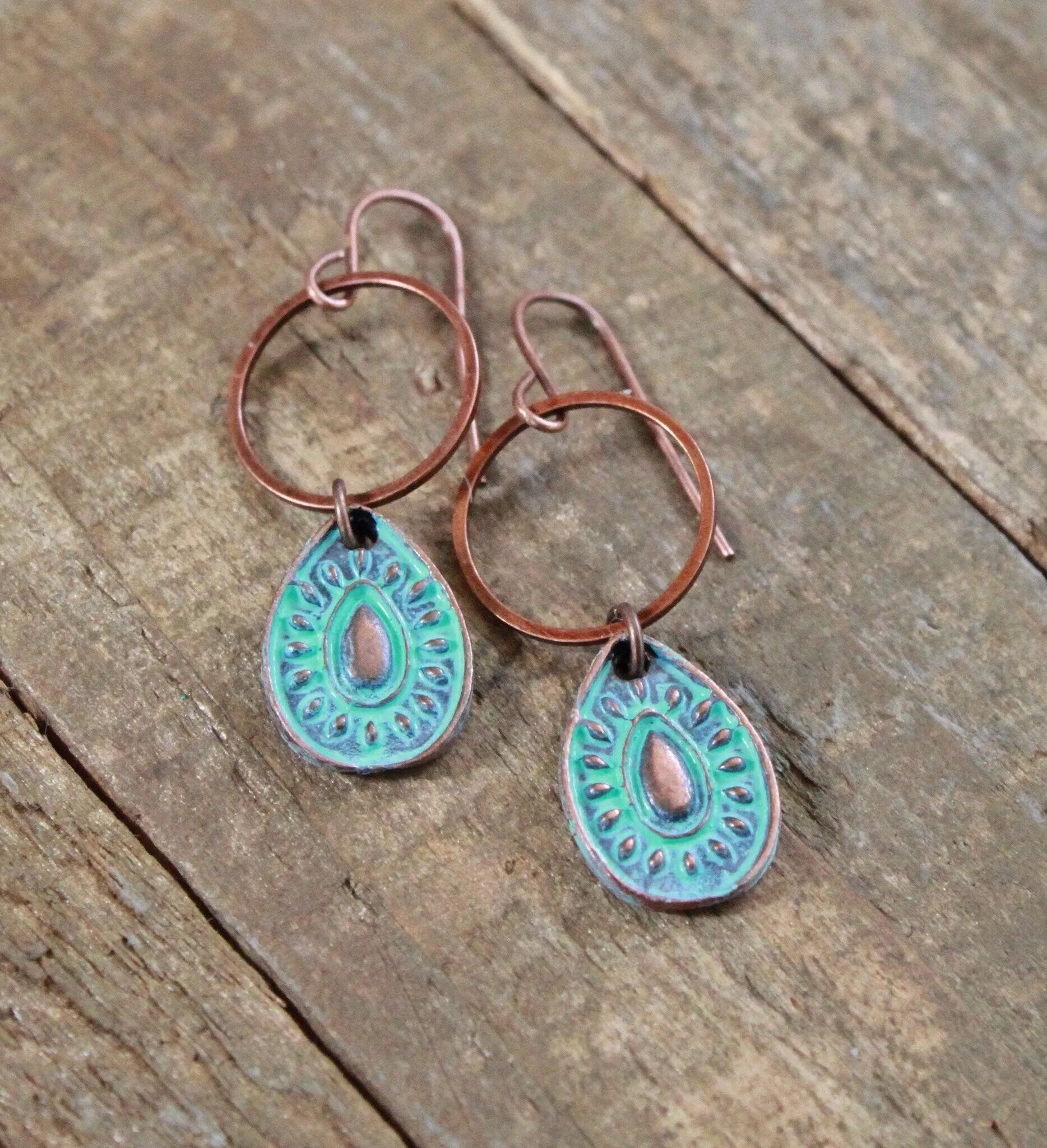 Patina Copper Earrings, Teardrop Copper Earrings, Small Boho Earrings, Patina Copper Jewelry, Teardrop Earrings