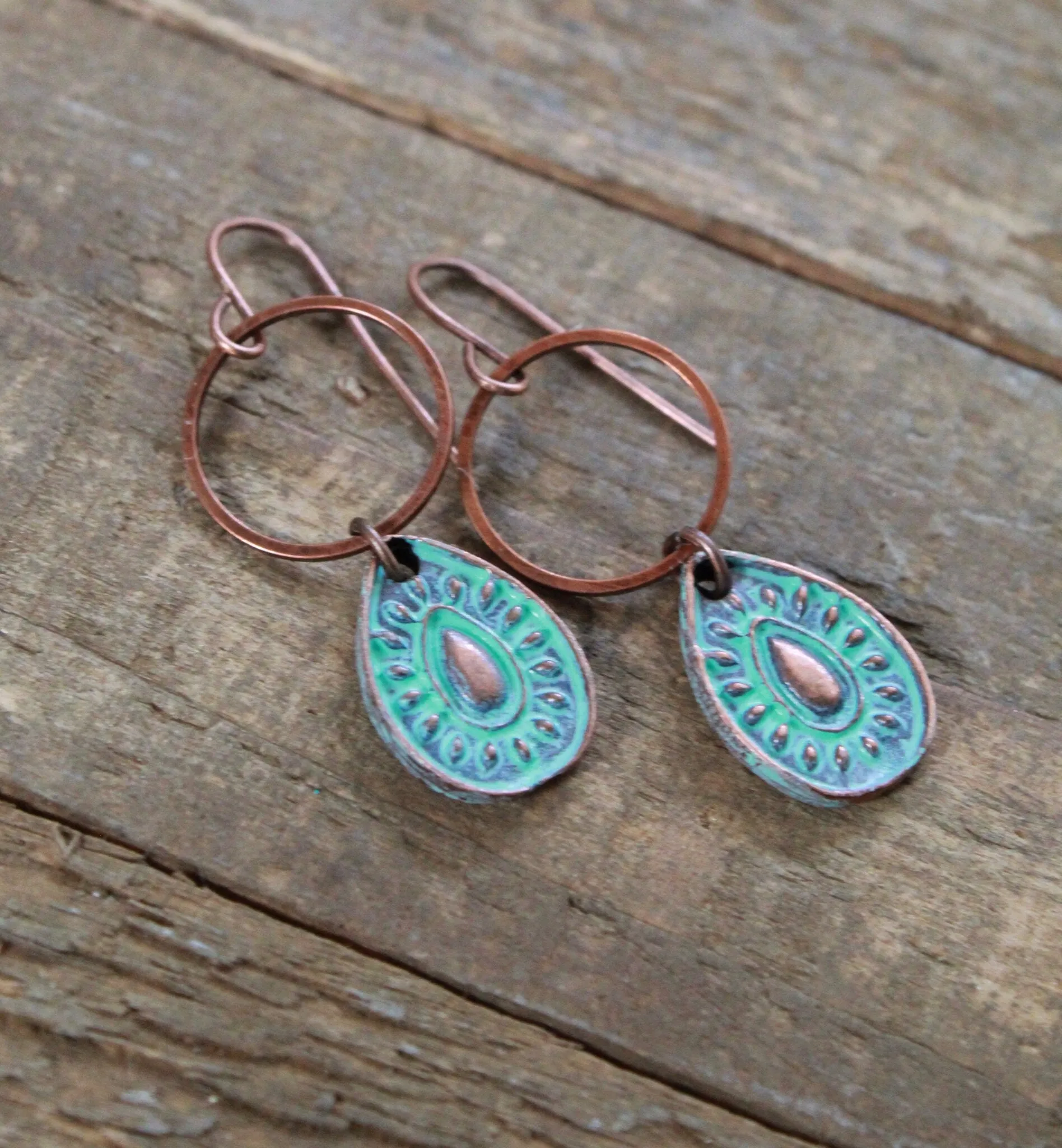 Patina Copper Earrings, Teardrop Copper Earrings, Small Boho Earrings, Patina Copper Jewelry, Teardrop Earrings