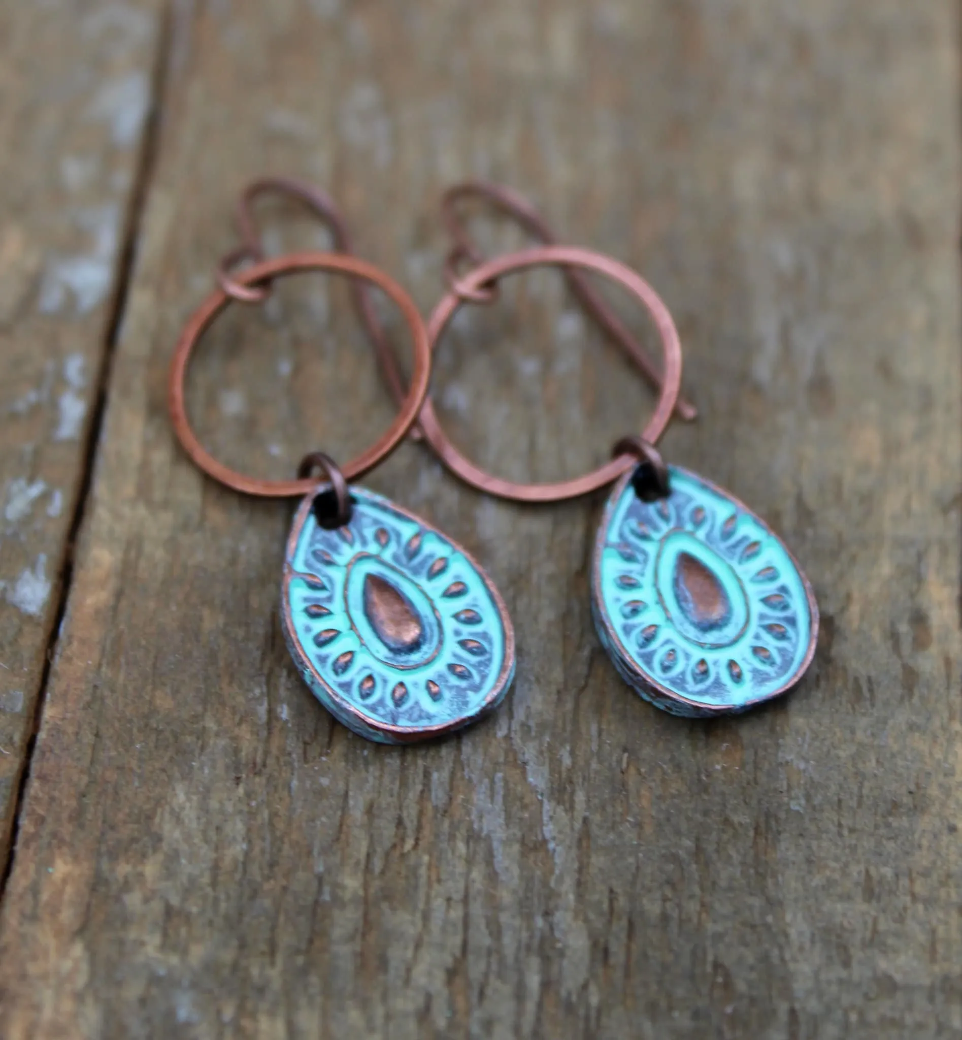 Patina Copper Earrings, Teardrop Copper Earrings, Small Boho Earrings, Patina Copper Jewelry, Teardrop Earrings