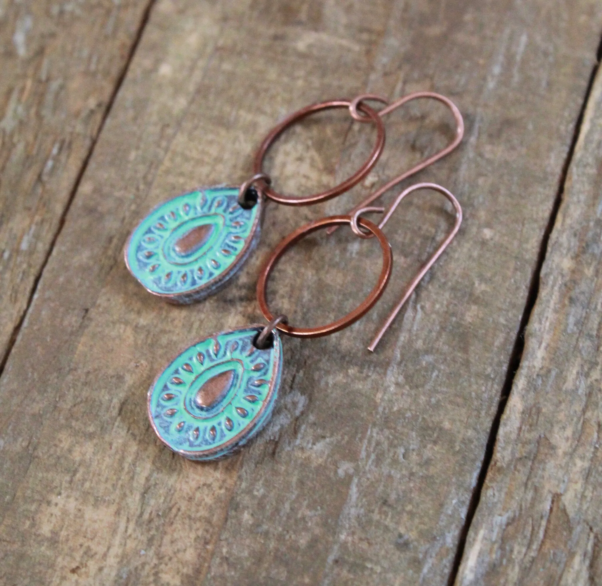 Patina Copper Earrings, Teardrop Copper Earrings, Small Boho Earrings, Patina Copper Jewelry, Teardrop Earrings