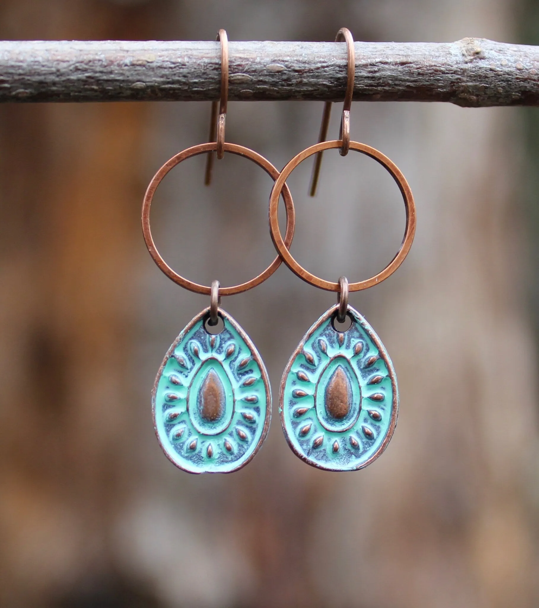 Patina Copper Earrings, Teardrop Copper Earrings, Small Boho Earrings, Patina Copper Jewelry, Teardrop Earrings