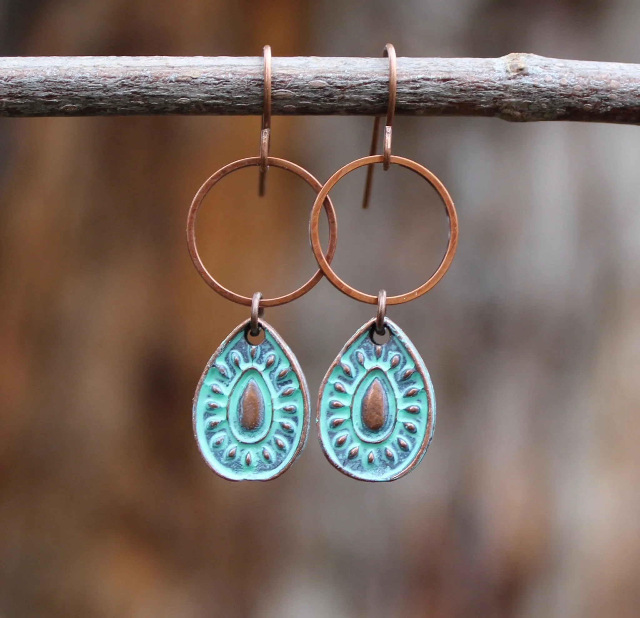 Patina Copper Earrings, Teardrop Copper Earrings, Small Boho Earrings, Patina Copper Jewelry, Teardrop Earrings