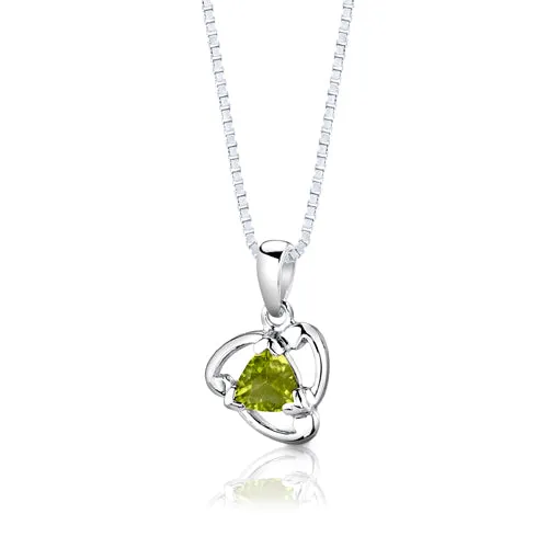 Peridot Drop Trillion Shape Earrings Pendant Necklace Sterling Silver Jewelry Set