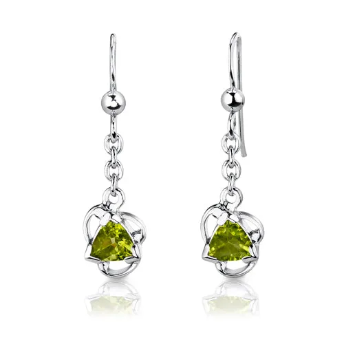 Peridot Drop Trillion Shape Earrings Pendant Necklace Sterling Silver Jewelry Set