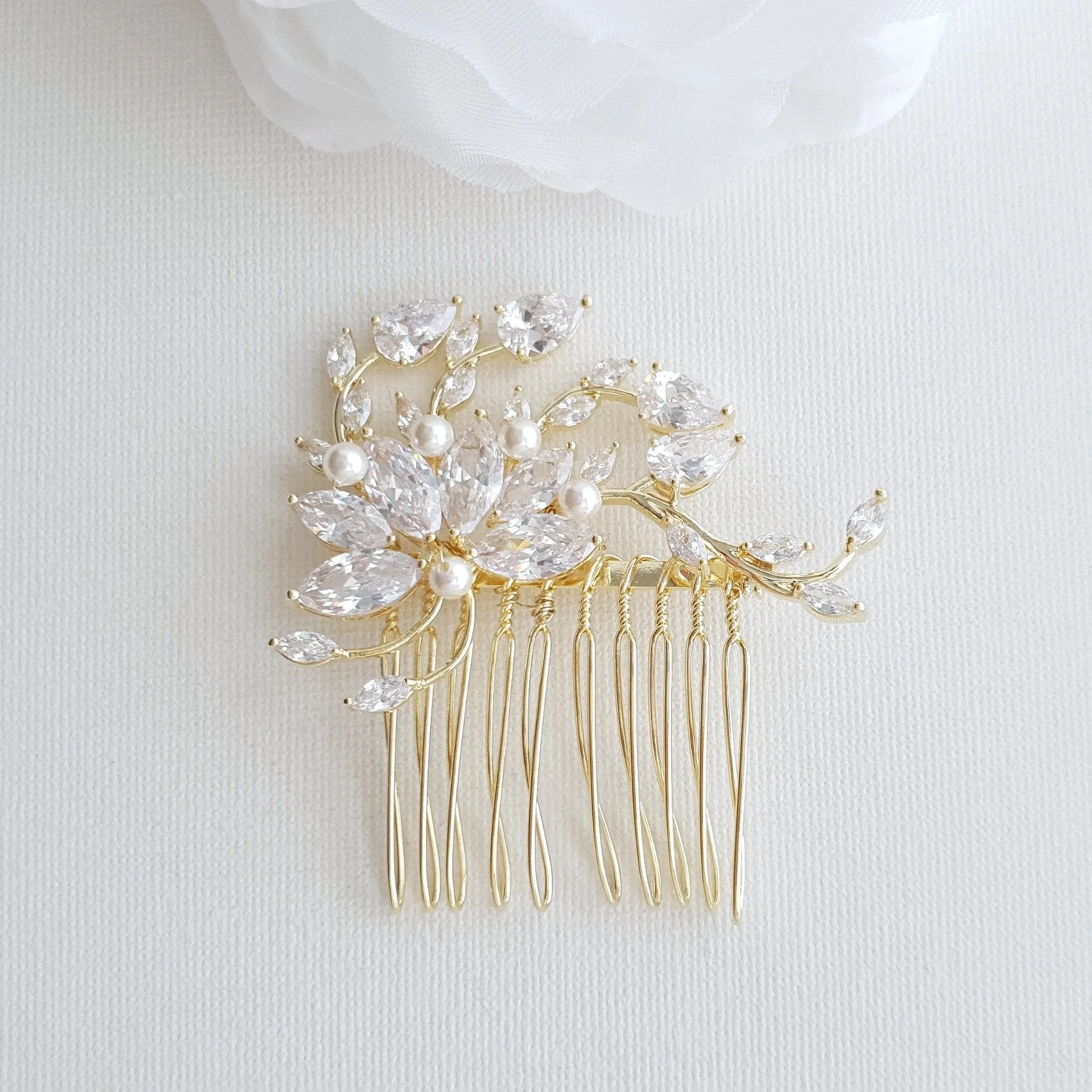 Petite Flower Hair Comb Wedding-Kika