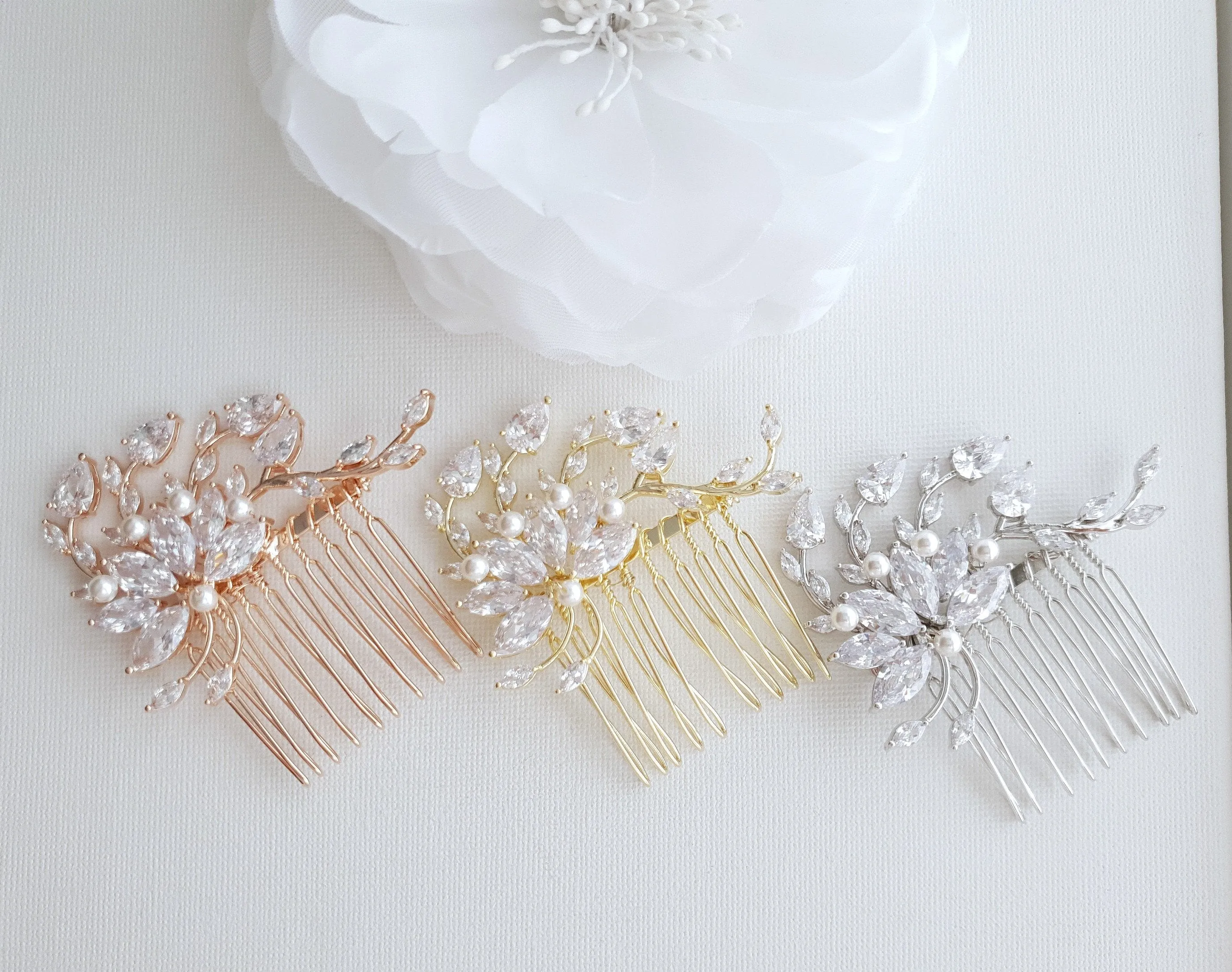 Petite Flower Hair Comb Wedding-Kika