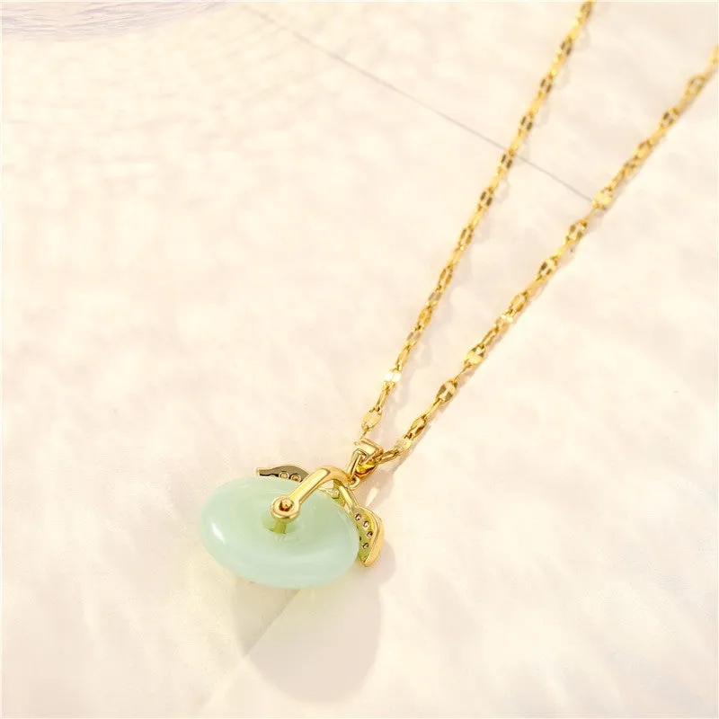 Petite Natural Hetian Round Jade CZ Flower Pendant Necklace