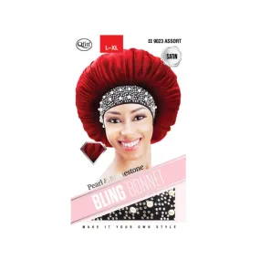 Qfitt | L-XL Bling Satin Bonnet - Pearl & Rhinestone