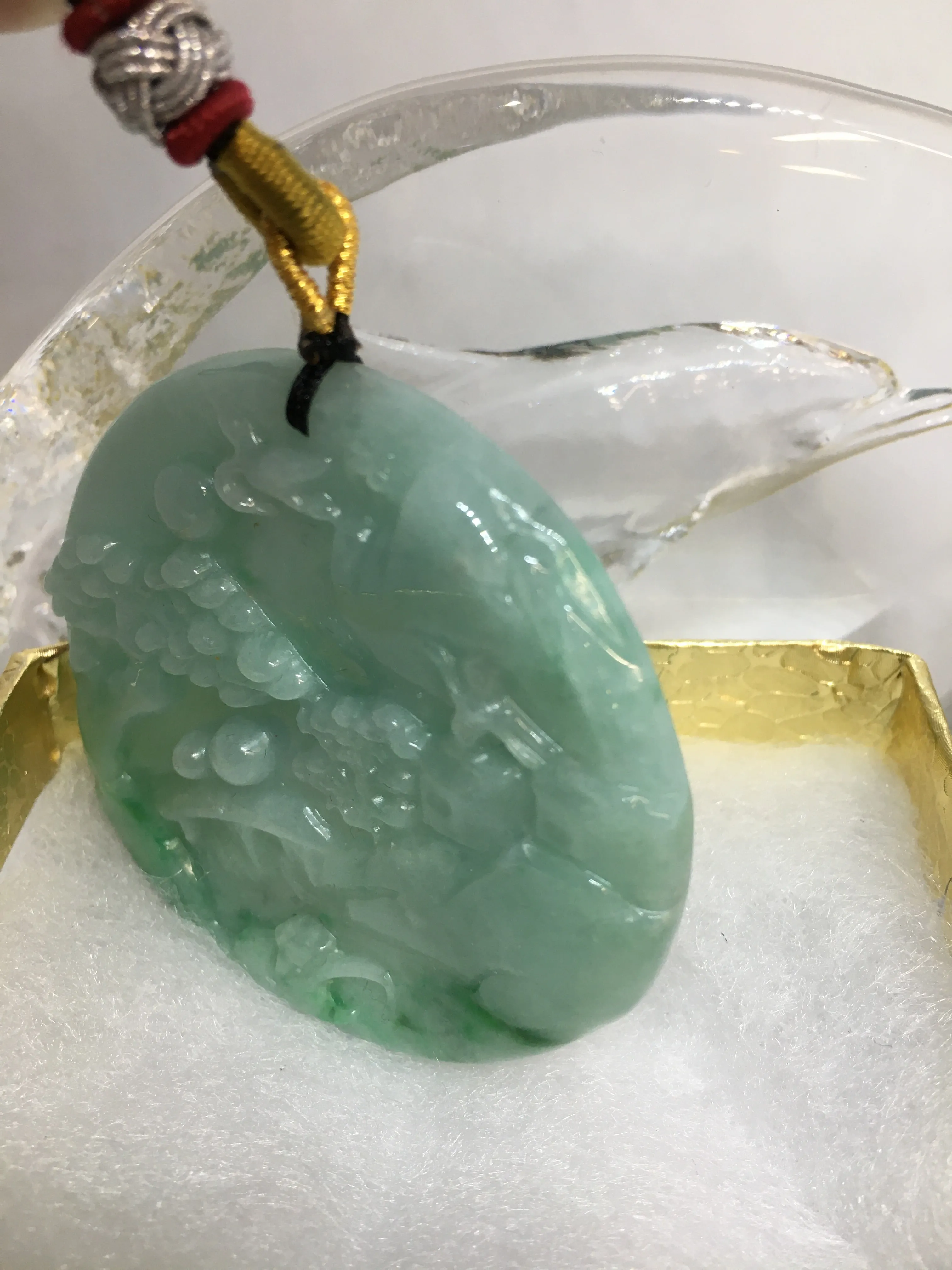 Rare Natural Green Jadeite Jade Round Pendant Necklace