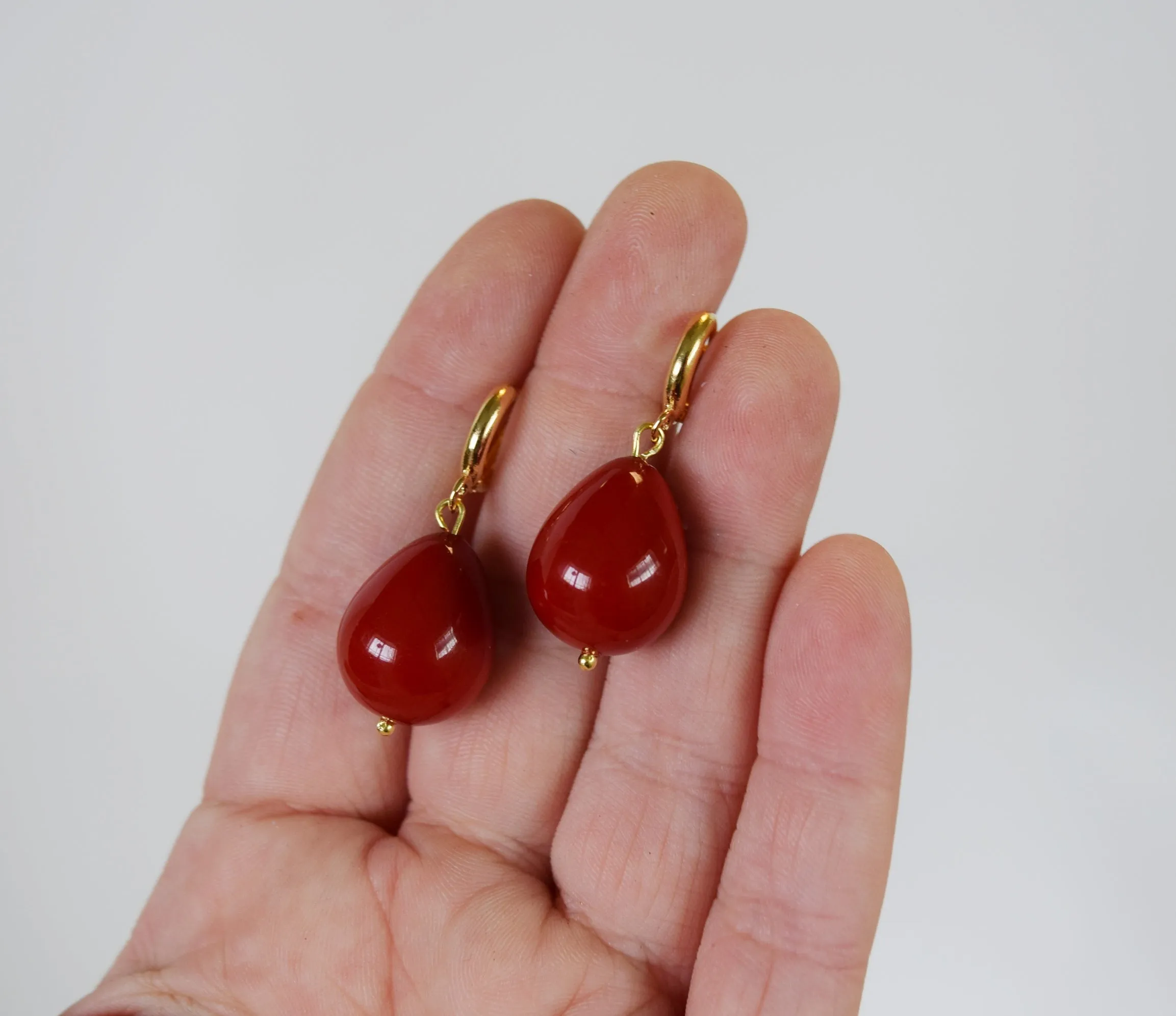 Red Shell Pearl Coral Drop Earrings - Large