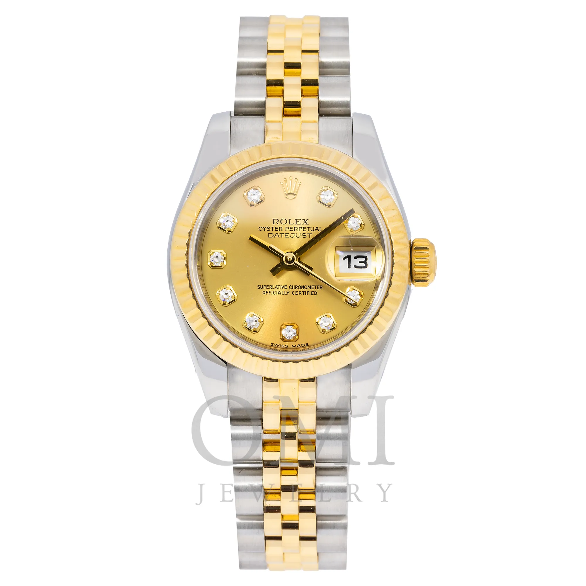 ROLEX DATEJUST DIAMOND WATCH, 179173 26MM, CHAMPAGNE DIAMOND DIAL AND 2 TONE JUBILEE BRACELET.