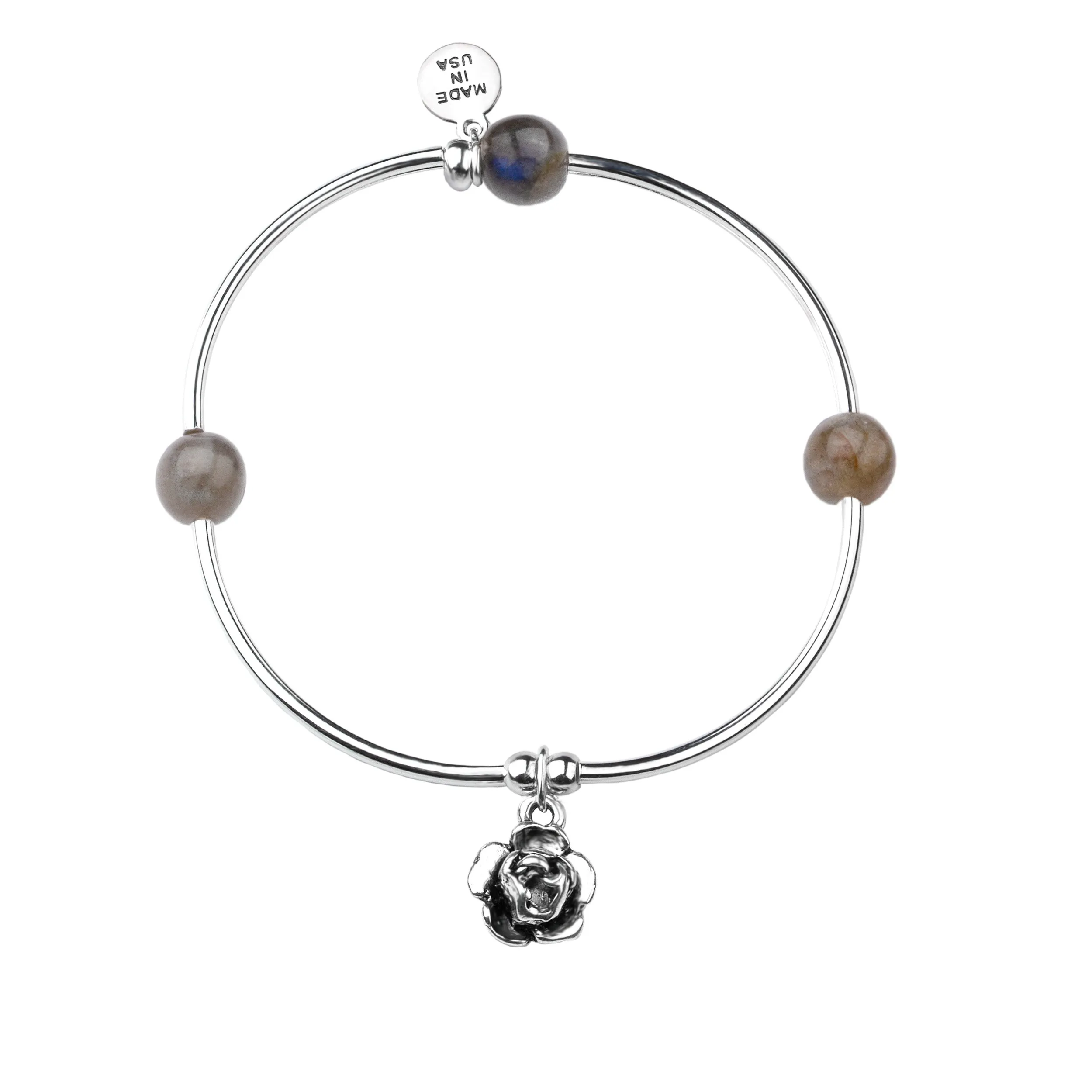 Rose | Soft Bangle Charm Bracelet | Labradorite